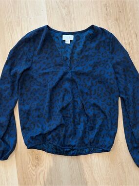 VIXBE Navy & Black Leopard Print Pullover